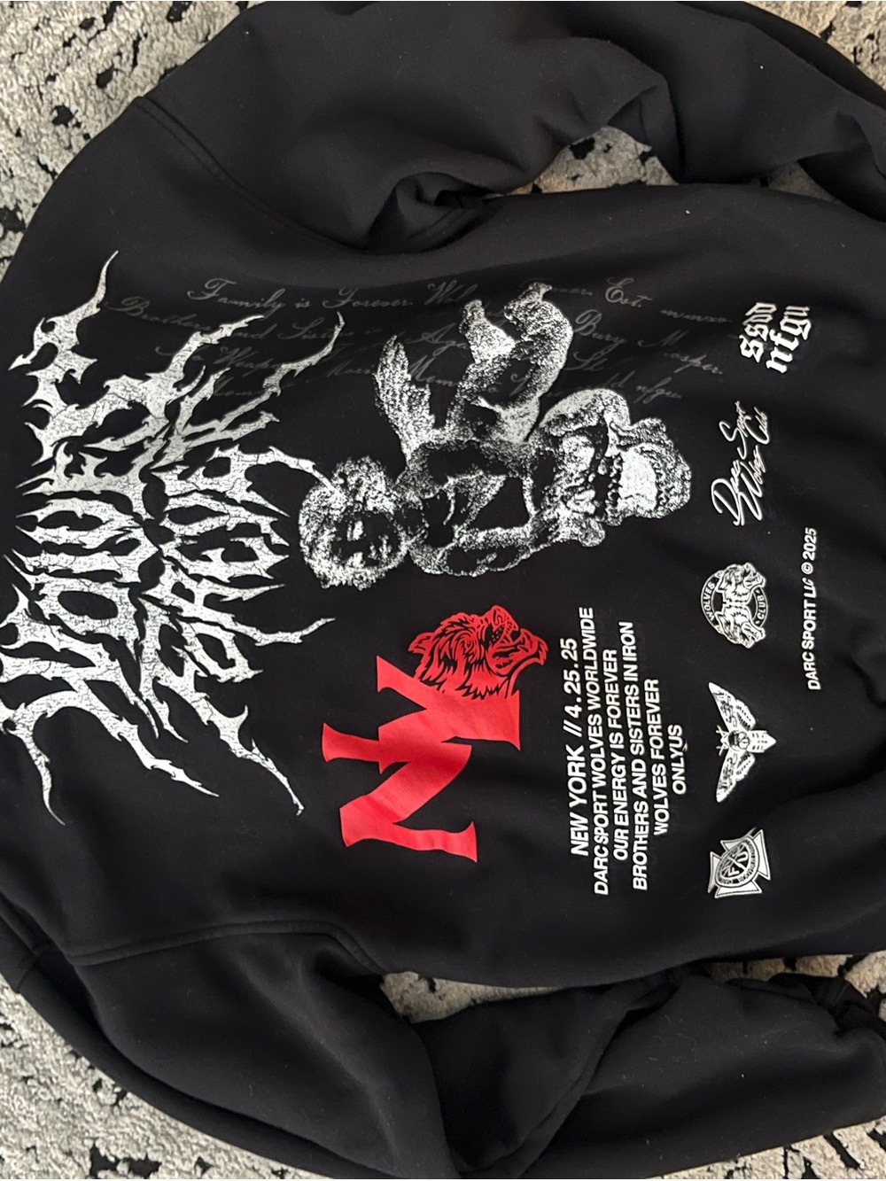 Darc Sport Graphic Black Hoodie with Red NY Accent